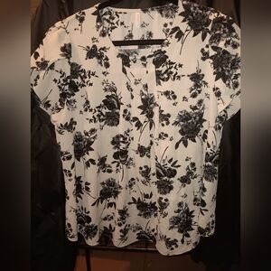 Floral Black and White Blouse